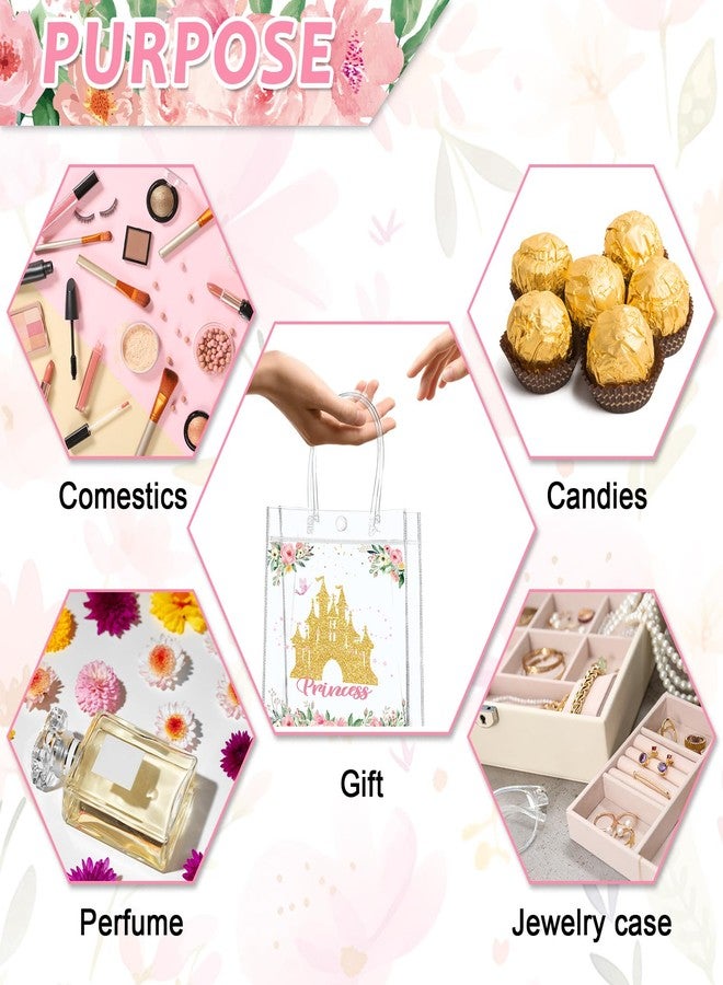 Oitnlaughter 24Pcs Princess Birthday Party Favor Bags PVC Gift Snacks Bag With Handle 5.9 x 2.8 x 6.3 Inches Castle Floral Fairy Princess Theme Treat Candy Goodies Plastic Bag for Birthday Baby Shower Supplies - Image 3